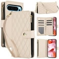 thumbnail image 1 of Case for Google Pixel 10 Pro XL RFID Blocking Protective Purse Case With Card Slots Holder Kickstand Wrist Strap Lanyard Zipper 3-card  Flip Wallet Case,Beige,For Pixel 10 Pro XL, 1 of 9