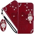 thumbnail image 1 of Case for Google Pixel 6 with Credit Cards Pocket, Glitter Bling Diamond PU Leather Wallet Phone Case with Wsrist String Flip Cover for Google Pixel 6 Owl Red, 1 of 14