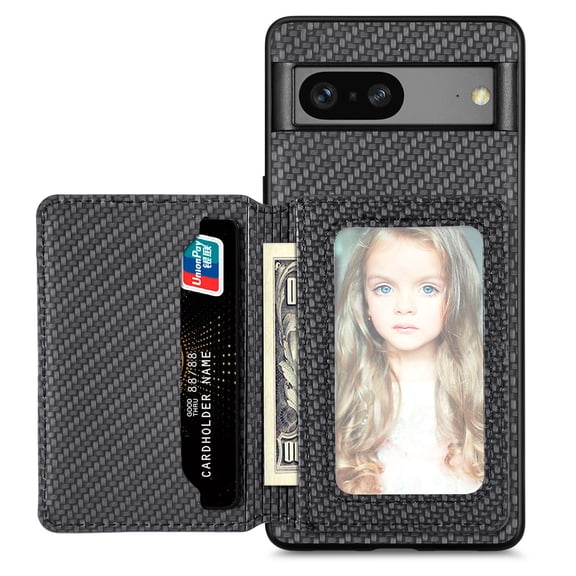 Case for Google Pixel 6,Decase Premium Fabric Hybrid Wallet Phone Cover RFID Blocking Card Slots Holder Shockproof Anti-Scratch Support Magnetic Car Mount - black