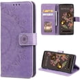 thumbnail image 1 of Case for Google Pixel 6 Pro, Premium Leather Flip Wallet Case with Card Slots Holder Kickstand Hand Strap Mandala Half Flower Design Embossed Shockproof Cover Case - Purple, 1 of 6