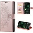 thumbnail image 1 of Case for Google Pixel 6 Pro, Premium Leather Flip Wallet Case with Card Slots Holder Kickstand Hand Strap Mandala Half Flower Design Embossed Shockproof Cover Case - Rose Gold, 1 of 14