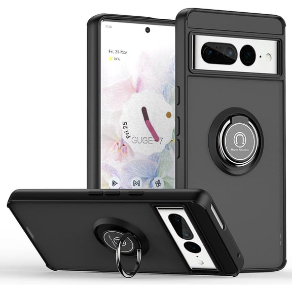 Case for Google Pixel 6,Slim Military Grade Car Holder Shockproof Anti-Drop Built-in Ring Holder Magnetic Kickstand Protection Phone Case for Google Pixel 6 5G,6.4" 2021 (Black)