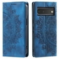 thumbnail image 1 of Case for Google Pixel 6 Wallet Case for Women Girls with Card Holder, Embossed Flower Pattern Magnetic Flip PU Leather Purse Protective Phone Cover for Google Pixel 6, Blue, 1 of 10