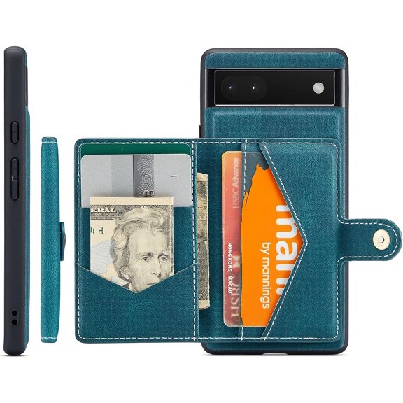 Case for Google Pixel 6A 2022, Detachable Magnetic Wallet Credit Card Cash Slot Case Cover Functional Kickstand Compatible with Google Pixel 6A 2022 (Blue)