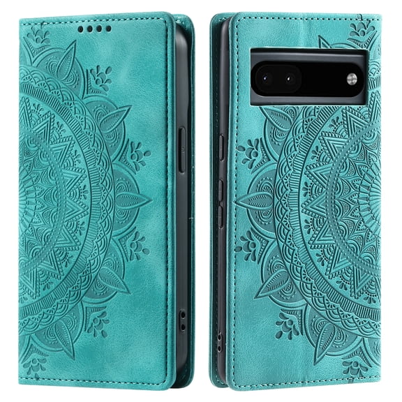 Case for Google Pixel 6A Wallet Case for Women Girls with Card Holder, Embossed Flower Pattern Magnetic Flip PU Leather Purse Protective Phone Cover for Google Pixel 6A, Green