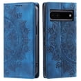 thumbnail image 1 of Case for Google Pixel 6A Wallet Case for Women Girls with Card Holder, Embossed Flower Pattern Magnetic Flip PU Leather Purse Protective Phone Cover for Google Pixel 6A, Blue, 1 of 10