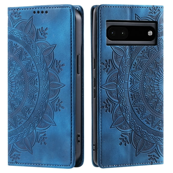 Case for Google Pixel 6A Wallet Case for Women Girls with Card Holder, Embossed Flower Pattern Magnetic Flip PU Leather Purse Protective Phone Cover for Google Pixel 6A, Blue