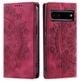 thumbnail image 1 of Case for Google Pixel 6A Wallet Case for Women Girls with Card Holder, Embossed Flower Pattern Magnetic Flip PU Leather Purse Protective Phone Cover for Google Pixel 6A, Red, 1 of 10