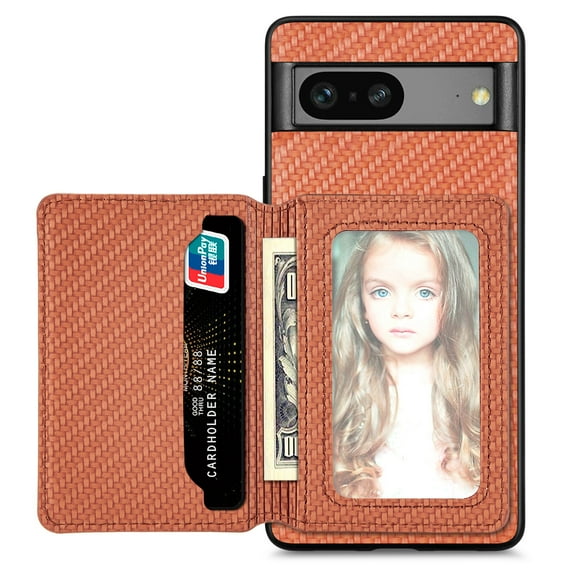 Case for Google Pixel 6a,Decase Premium Fabric Hybrid Wallet Phone Cover RFID Blocking Card Slots Holder Shockproof Anti-Scratch Support Magnetic Car Mount - brown