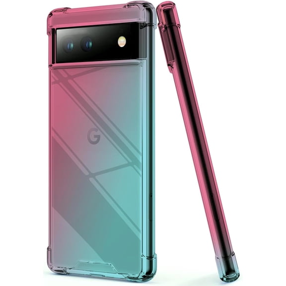 Case for Google Pixel 6a Shockproof Bumper Protective Cover Hybrid Design Hard PC Back + Flexible TPU Raised Bezel Slim Fit with Airbags Corners Pink Green Gradients Colors
