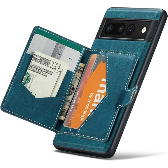 Case for Google Pixel 7 2022, Detachable Magnetic Wallet Credit Card Cash Slot Case Cover Support Wireless Charging Functional Kickstand Compatible with Google Pixel 7 2022 (Blue)