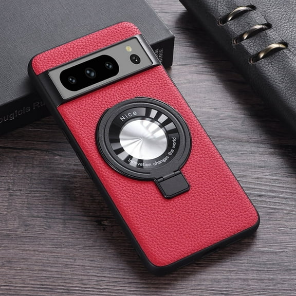 Case For Google Pixel 7 Magnetic Phone Case, Ring Holder Kickstand Case with Wireless Charging PU Leather Rugged Shockproof Protective Case for Google Pixel 7 6.3" 2022,Red