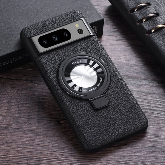 Case For Google Pixel 7 Magnetic Phone Case, Ring Holder Kickstand Case with Wireless Charging PU Leather Rugged Shockproof Protective Case for Google Pixel 7 6.3" 2022,Black