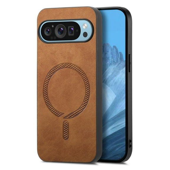 Case for Google Pixel 7 Pro Magnetic Compatible with MagSafe, Slim Luxury Skin-Feel PU Leather Non-Slip Grip Shockproof Cover Magnetic Support Car Mount Case for Google Pixel 7 Pro, Brown