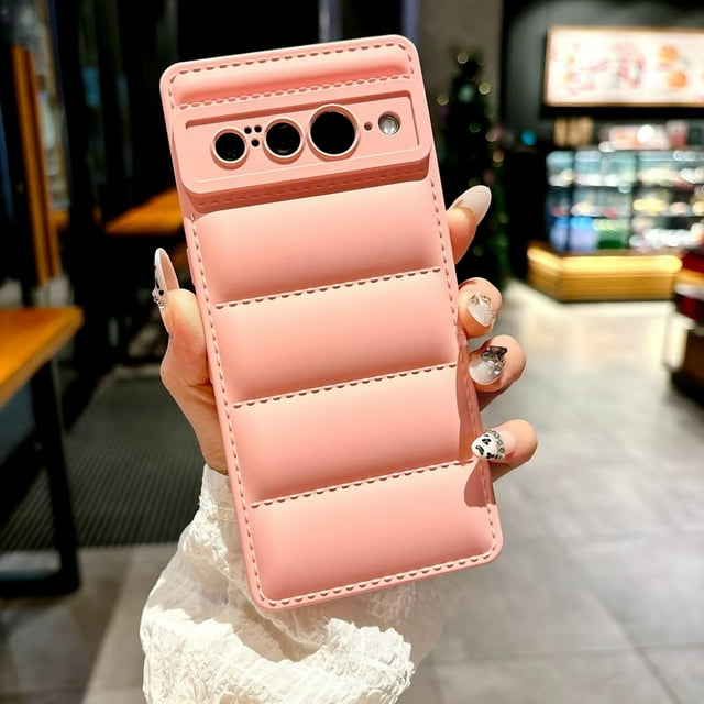 Case for Google Pixel 7A,Luxury Down Jacket Soft Unzip Sofa Silicone Puffer Touch Cloth Protection Shockproof Girls Women Phone Case for Google Pixel 7A,6.1 inch 2023 (Pink)