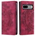 thumbnail image 1 of Case for Google Pixel 7A Wallet Case for Women Girls with Card Holder, Embossed Flower Pattern Magnetic Flip PU Leather Purse Protective Phone Cover for Google Pixel 7A, Red, 1 of 10