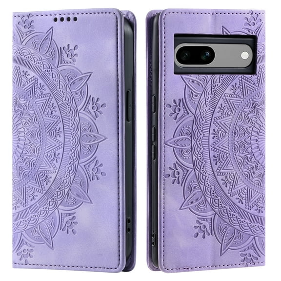 Case for Google Pixel 7A Wallet Case for Women Girls with Card Holder, Embossed Flower Pattern Magnetic Flip PU Leather Purse Protective Phone Cover for Google Pixel 7A, Purple