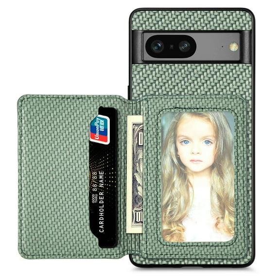 Case for Google Pixel 8,Decase Premium Fabric Hybrid Wallet Phone Cover RFID Blocking Card Slots Holder Shockproof Anti-Scratch Support Magnetic Car Mount - green