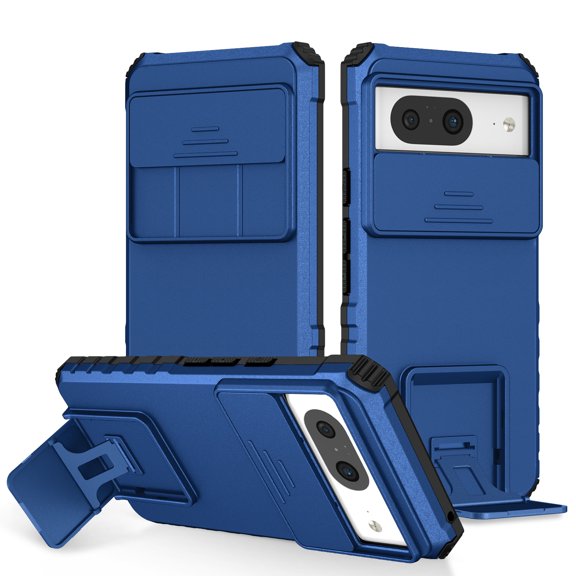 Case for Google Pixel 8, Luxury Slide Lens Cover Shockproof Drop Protection Kickstand Holder Ultra Slim Lightweight Phone Case Cover for Google Pixel 8, Blue