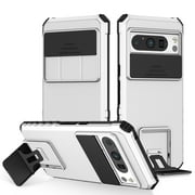 Case for Google Pixel 8 Pro, Luxury Slide Lens Cover Shockproof Drop Protection Kickstand Holder Ultra Slim Lightweight Phone Case Cover for Google Pixel 8 Pro, White