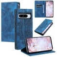 thumbnail image 1 of Case for Google Pixel 8 Pro Wallet Case for Women Girls with Card Holder, Embossed Flower Pattern Magnetic Flip PU Leather Purse Protective Phone Cover for Google Pixel 8 Pro, Blue, 1 of 11
