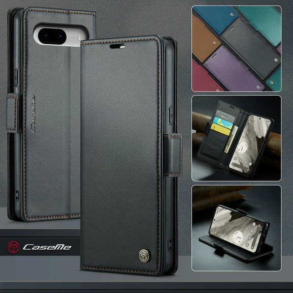 Case for Google Pixel 8 Wallet Case, Retro PU Leather Flip Case with Magnetic Closure, [RFID Blocking] Card Holder and Kickstand for Men Women, TPU Shockproof Full Protective Case, Black