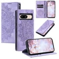 thumbnail image 1 of Case for Google Pixel 8 Wallet Case for Women Girls with Card Holder, Embossed Flower Pattern Magnetic Flip PU Leather Purse Protective Phone Cover for Google Pixel 8, Purple, 1 of 11