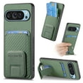 thumbnail image 1 of Case for Google Pixel 8A with Hidden Kickstand, Carbon Fiber Texture Wallet Case with Card Holder for Google Pixel 8A Magnetic Car Mount Shockproof Military Grade Protection Cover, Green, 1 of 11