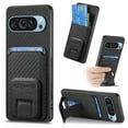 thumbnail image 1 of Case for Google Pixel 8A with Hidden Kickstand, Carbon Fiber Texture Wallet Case with Card Holder for Google Pixel 8A Magnetic Car Mount Shockproof Military Grade Protection Cover, Black, 1 of 11