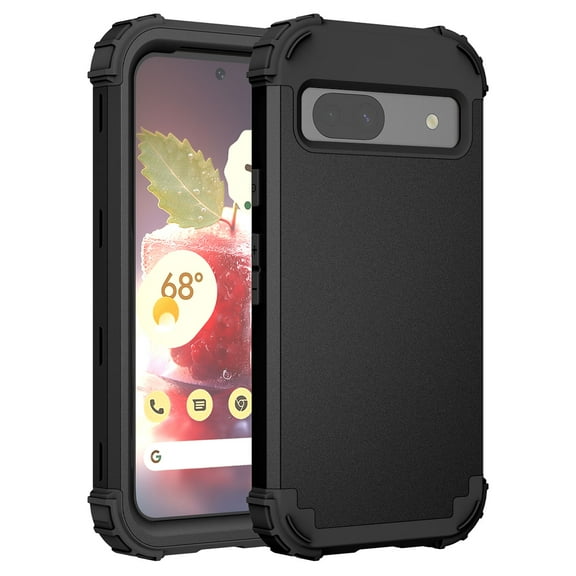 Case for Google Pixel 8A, Slim Dual Layer 3 in 1 Heavy Duty Protection Hybrid Hard PC Soft Silicone Rugged Bumper Anti Slip Full-Body Protective Cases For Google Pixel 8A, Black