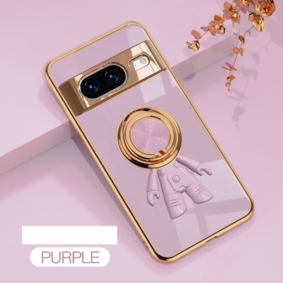 Case for Google Pixel 8a, Luxury Astronaut Ring Hoder Stand Plating Ultra Slim Support Magnetic Car Mount Drop Protective Phone Case Cover for Google Pixel 8a, Purple