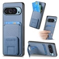thumbnail image 1 of Case for Google Pixel 9 / 9 Pro with Hidden Kickstand, Carbon Fiber Texture Wallet Case with Card Holder for Google Pixel 9 / 9 Pro Magnetic Car Mount Shockproof Military Grade Protection Cover, Blue, 1 of 11