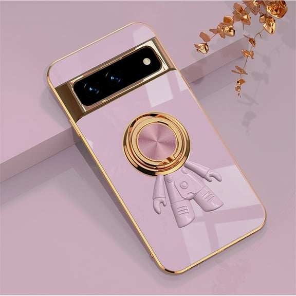 Case for Google Pixel 9 / 9 Pro, Luxury Astronaut Ring Hoder Stand Plating Ultra Slim Support Magnetic Car Mount Drop Protective Phone Case Cover for Google Pixel 9 / 9 Pro, Purple
