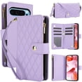 thumbnail image 1 of Case for Google Pixel 9 / 9 Pro RFID Blocking Protective Purse Case With Card Slots Holder Kickstand Wrist Strap Lanyard Zipper 3-card  Flip Wallet Case,Purple,For Pixel 9 / 9 Pro, 1 of 9