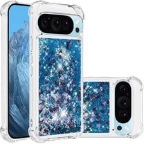 Case for Google Pixel 9 Case Glitter Cute Luxury Love Liquid Quicksand Clear Soft TPU Girls Women Stylish Bumper Shockproof Protective Cover for Google Pixel 9 / Pixel 9 Pro Blue YB