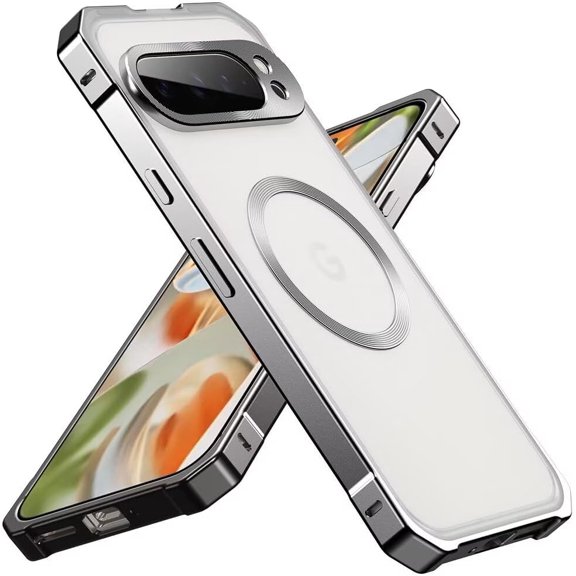 Case for Google Pixel 9,Military Grade Drop Protection Aluminum Alloy Shockproof Anti-Slip with Wireless Charging Phone Case for Google Pixel 9,6.3 inch 2024 (Silver)