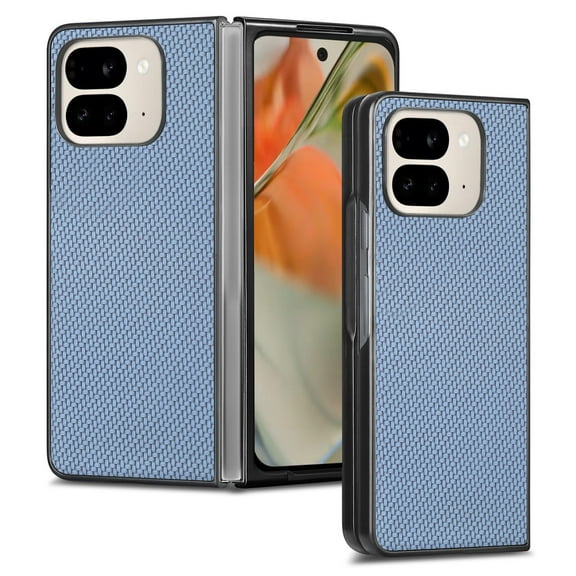 Case for Google Pixel 9 Pro Fold Fiber Texture Case, Ultra-Slim Thin Protective Cover Skin for Google Pixel 9 Pro Fold, with Anti-Slip Strip Sturdy Shockproof Lens Protection Phone Case, Blue