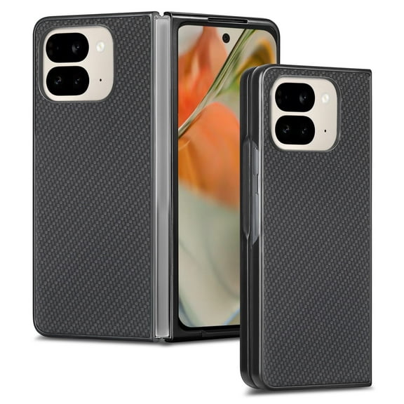 Case for Google Pixel 9 Pro Fold Fiber Texture Case, Ultra-Slim Thin Protective Cover Skin for Google Pixel 9 Pro Fold, with Anti-Slip Strip Sturdy Shockproof Lens Protection Phone Case, Black