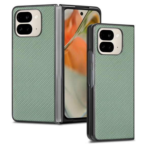 Case for Google Pixel 9 Pro Fold Fiber Texture Case, Ultra-Slim Thin Protective Cover Skin for Google Pixel 9 Pro Fold, with Anti-Slip Strip Sturdy Shockproof Lens Protection Phone Case, Green