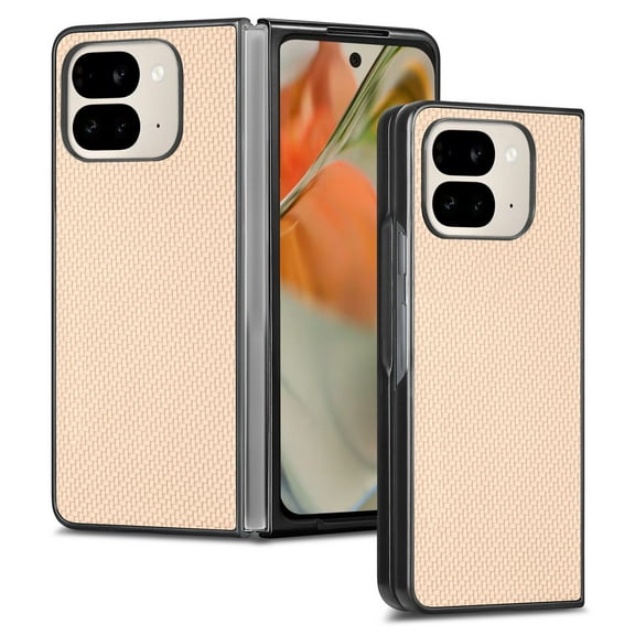 Case for Google Pixel 9 Pro Fold Fiber Texture Case, Ultra-Slim Thin Protective Cover Skin for Google Pixel 9 Pro Fold, with Anti-Slip Strip Sturdy Shockproof Lens Protection Phone Case, Khaki