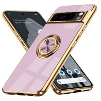 Case for Google Pixel 9 Pro XL Case with Ring Stand [360° Rotatable Ring Holder Magnetic Kickstand][Support Car Mount] Plating Rose Gold Edge Soft Flexible TPU Luxury Phone Case Cover, Purple