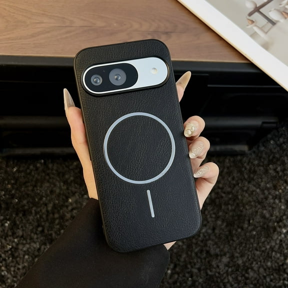 Case for Google Pixel 9 Pro XL, Magnetic Phone Case [Compatible with Mag-Safe] Anti-Fingerprint PU Leather Shockproof Protective Slim Lightweight Case for Google Pixel 9 Pro XL, Black