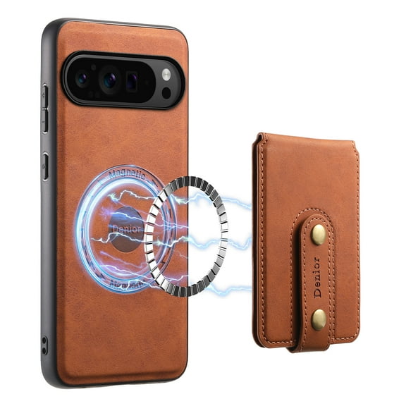 Case for Google Pixel 9 Pro XL, PU Leather Wallet Case with Card Slots, Flip Kickstand, MagSafe Charging Protective 2-in-1 Detachable Magnetic Phone Cover for Google Pixel 9 Pro XL, Brown