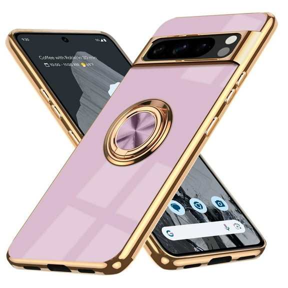 Case for Google Pixel 9A Case with Ring Stand [360° Rotatable Ring Holder Magnetic Kickstand][Support Car Mount] Plating Rose Gold Edge Soft Flexible TPU Luxury Phone Case, Purple