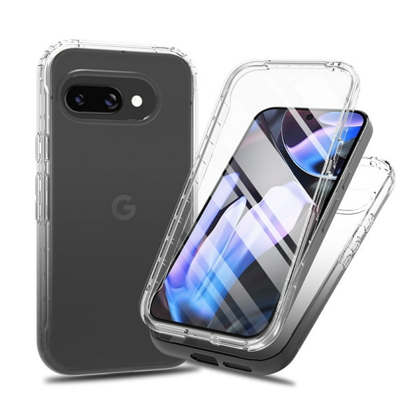 Case for Google Pixel 9a with Screen Protector, Full Body Drop Protection Front and Back Soft TPU Clear Heavy Duty Shockproof Bumper Transparent Slim Cover for Google Pixel 9a, Black