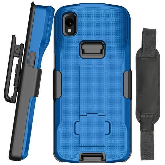 Case + Hand Strap + Belt Clip Combo for Zebra TC22 TC27 Mobile Computer Scanner, Nakedcellphone Slim Hard Shell Cover with Kickstand and [Rotating/Ratchet] Belt Hip Holster Combo - Cobalt Blue