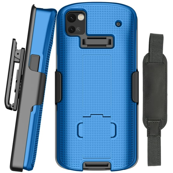 Case + Hand Strap + Belt Clip Combo for Zebra TC53 TC58 Mobile Computer Scanner, Nakedcellphone Slim Hard Shell Cover with Kickstand and [Rotating/Ratchet] Belt Hip Holster Combo - Cobalt Blue