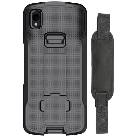 Case + Hand Strap Combo for Zebra TC22 TC27 Mobile Computer Scanner, Nakedcellphone Textured Slim Hard Shell Protector Cover with Kickstand - Black