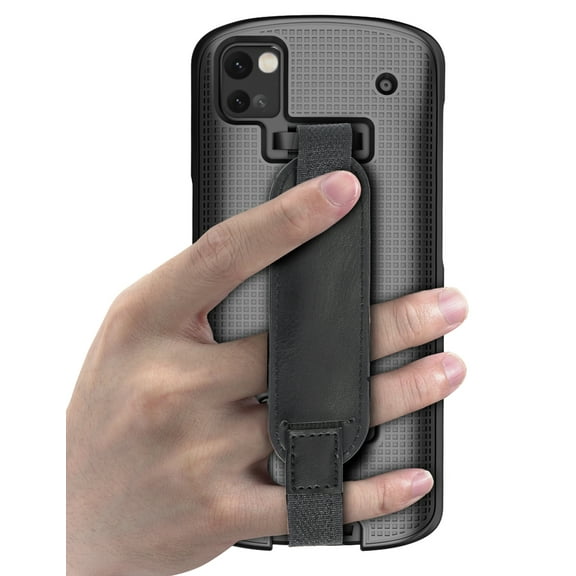 Case + Hand Strap Combo for Zebra TC53 TC58 Mobile Computer Scanner, Nakedcellphone Textured Slim Hard Shell Protector Cover with Kickstand - Black