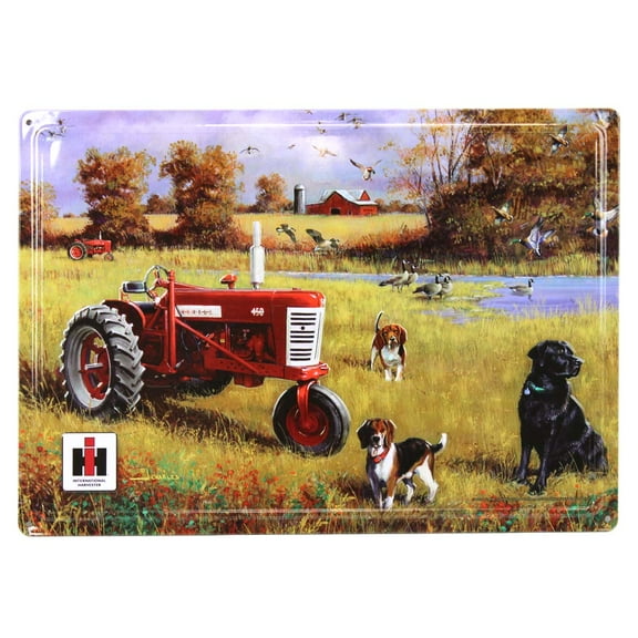 Case IH Farmall Tractor & Dogs Farm Scene Tin Sign, 17in x 12in 42006